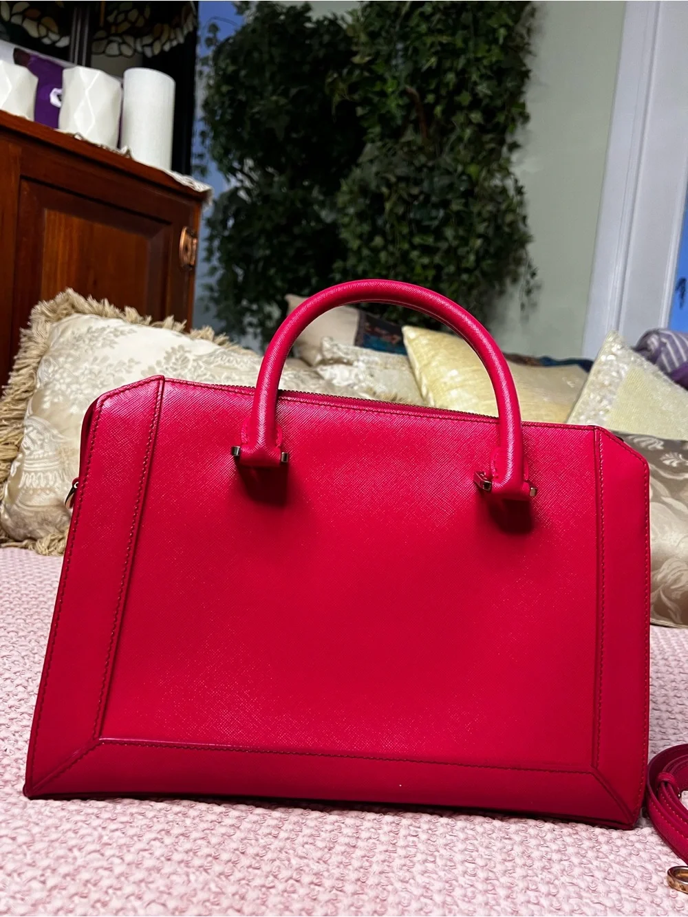 Title: MCM Saffiano Nuovo Pink Leather 2-Way Satchel Tote Crossbody COA